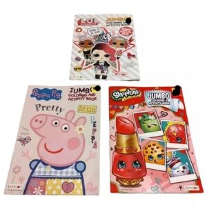 Lot of 3 Bendon Coloring & Activity Books LOL Surprise, Peppa Pig, Shopkins Fun
